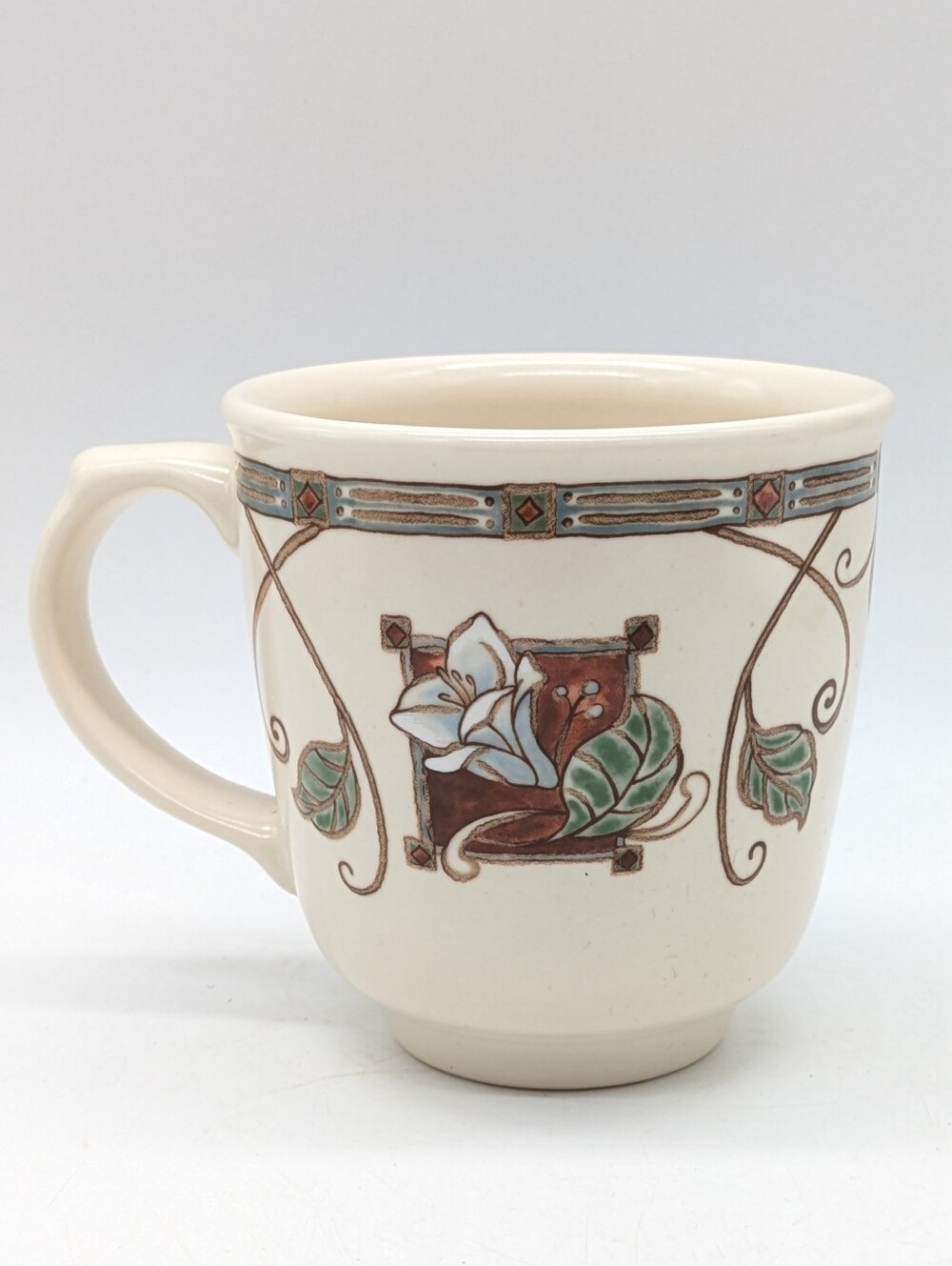 Pfaltzgraff Mission Flower Cream Brown Neutrals Floral Ceramic Coffee Mug